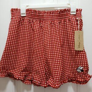 Disney Albion Minnie Mouse Embroidered Red Gingham Shorts - Medium